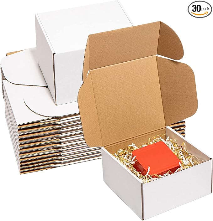 8x8x4" Shipping Boxes 30 Pack White Corrugated Cardboard Mailing Boxes for Small Business - Literature Mailer Packaging Supplies
