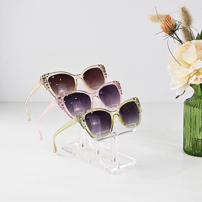 MOOCA 4 Pcs Set, 3 Tier Premium Acrylic Eyewear Display Stand, Sunglasses Rack Holder, Sunglasses Stand, Eyewear Organizer for Eyeglasses, 5 in H