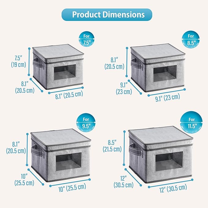 VENO 4 Size China Storage Containers for Dishes Plate Hard Shell, Christmas Holiday Ornament Storage Organizer, Moving Box for Packing Dinnerware Glasswear (4 Sizes Bundle, Holds 48 Plates)