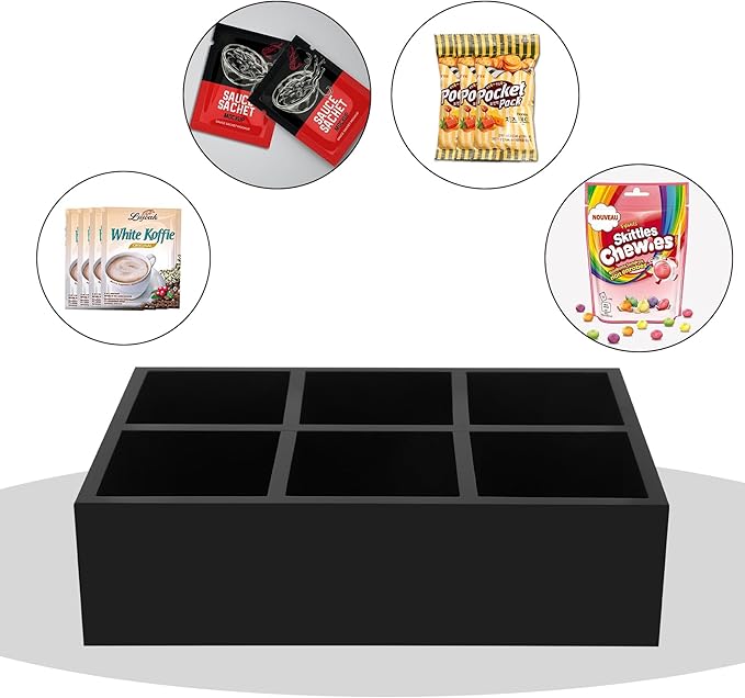 Tea Bag Box Wood Black 6 Compartments Tea Bag Organizer Drawer Storage, Large Capacity Sugar Packet Holder for Coffee Station,Sweeteners, Condiment Organizer