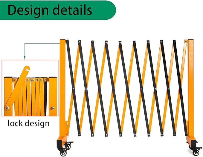 11.5FT Expandable Barricade Gate, Expandable Metal Barricade Gate Alloy Fence with Wheels, Retractable Crowd Control, for Industrial or Residential Use (Yellow, 11.5FT)