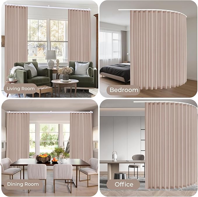 Faux Linen Semi Sheer Room Divider Curtain with Flexible Ceiling Track, Light Filtering Privacy Curtains for Patio Sliding Glass Door Living Room Bedroom Room Divider, Light Coffee, W72xL96, 1 Panel