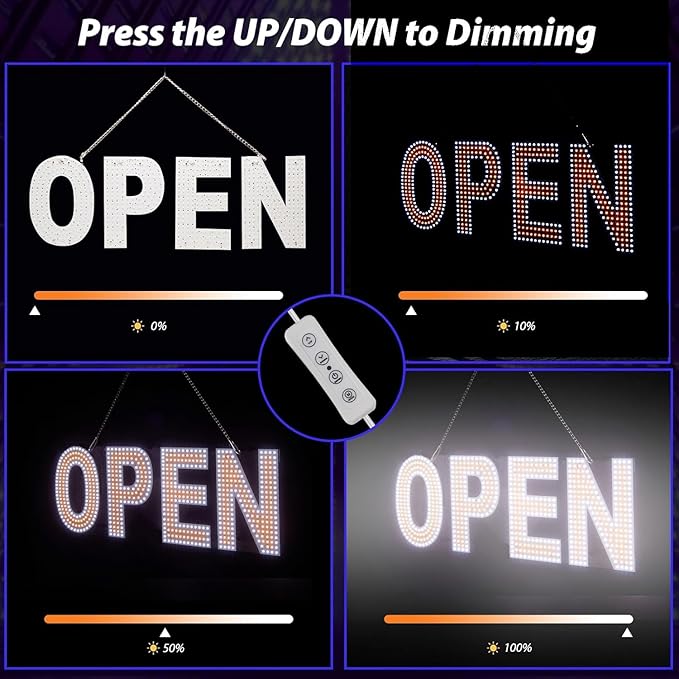 Open Sign for Business, 30"x10" Dimmable Large LED Open Signs with Hanging Installation for Cafes Store Restaurant Office Bar Pubs Hotel Salon Warm White