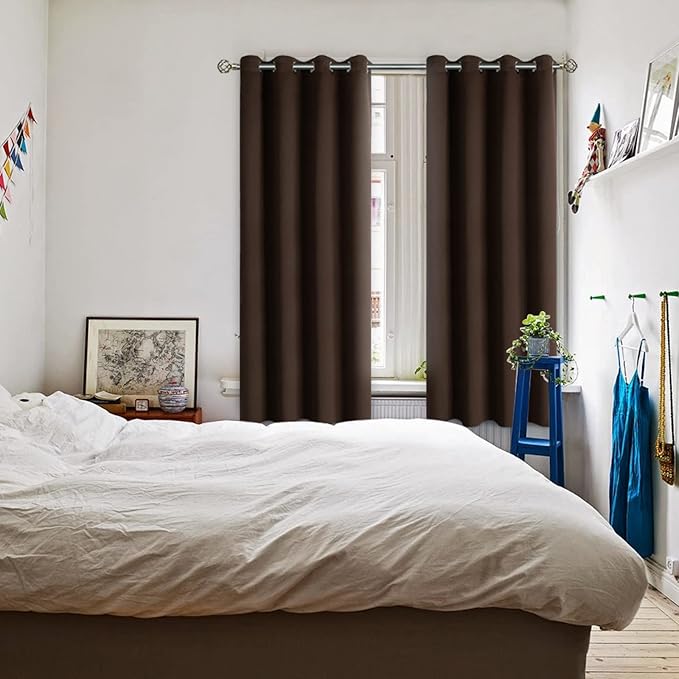 BGment Brown Blackout Curtains for Bedroom - Grommet Thermal Insulated Room Darkening Window Curtains, Set of 2 Panels, Each 55 x 69 Inch