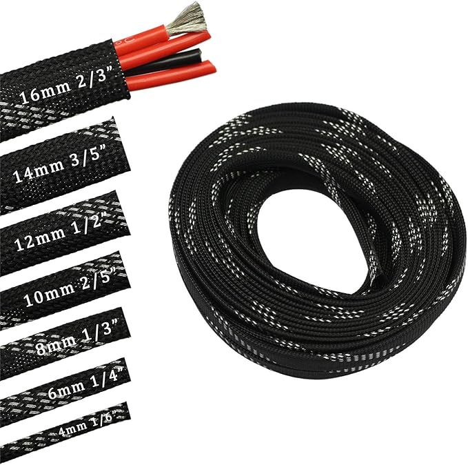 30ft PET Expandable Sleeving Wire Cable Sleeve (2/3", Silver&Black)