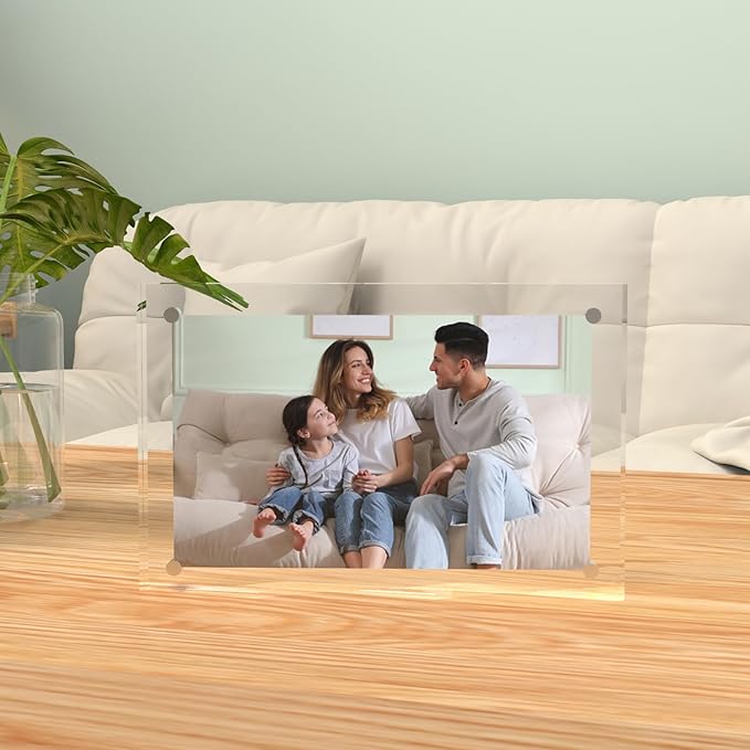 ILYXY 2 Pack Acrylic Frame 8.5x11, 20% Thicker, 24mm Thick Frameless Clear Picture Frame, Double Sided Magnetic Photo Frame, Free Standing Desktop Display Stand Acrylic Picture Frames