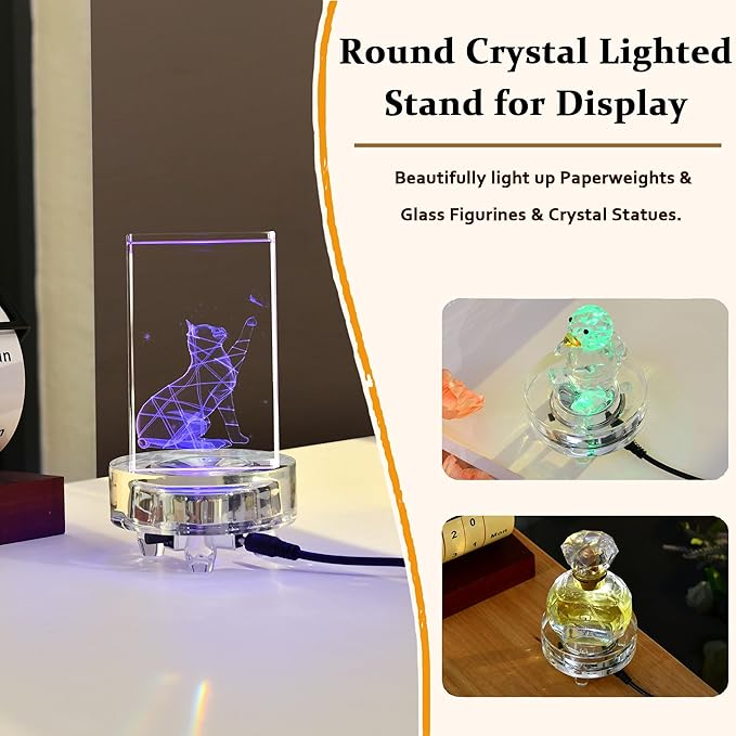 IFOLAINA Crystal LED Light Base Multicolor Changing Pedestal Color Show Stand Lighted Display Plate AC Power for 3D Glass Art Round Light Base