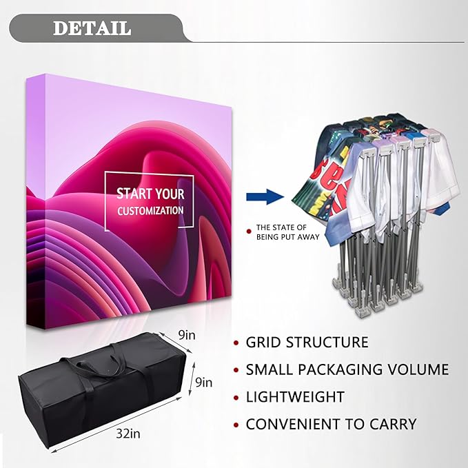 Customize Fabric Display Stand Trade Show Backdrop Portable Aluminum Pop Up Display Banner Backdrop with Collapsible Frame and Banner Set 7.5×7.5 FT