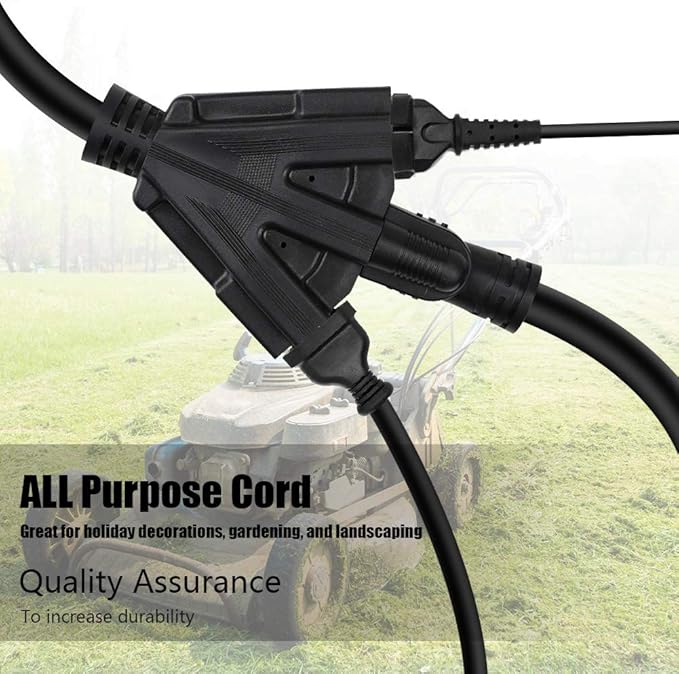 25FT 12/3 Outdoor Extension Cord, Heavy Duty 3-Outlet SJTW Indoor/Outdoor Three-Prong Power-Cord 12-Gauge Grounded 15-Amp 1875 Watts