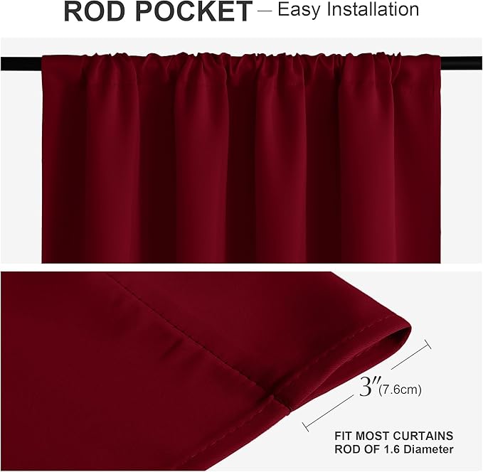 PONY DANCE Short Curtains for Small Window - Home Decoration Rod Pocket Solid Country Curtains for Kitchen/Bedroom, 42-inch x 30-inch, Red, Set of 2