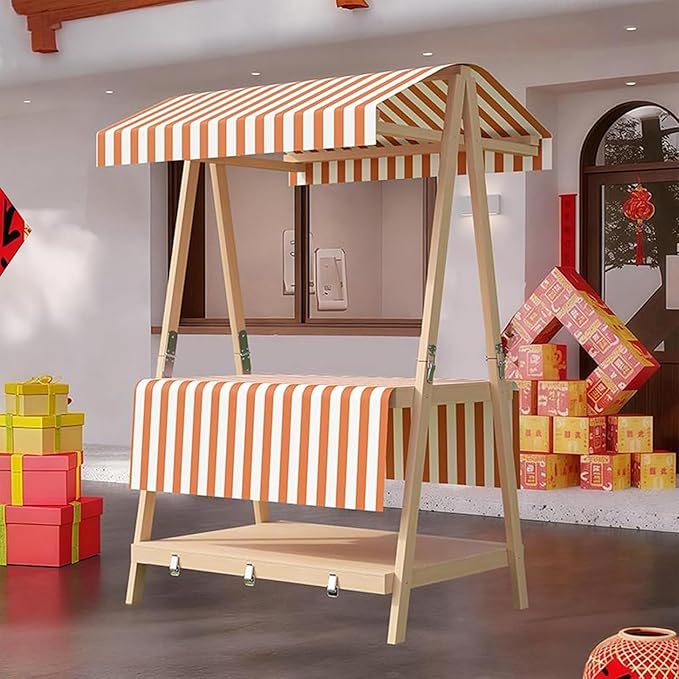 Movable Stall Display Stand, Foldable Vending Stand Kiosk Display Trolley with Canopy, Portable Food Cart, for Selling Snacks/Sweets/Toys, Multiple Colors(Orange A,140 * 190cm)