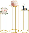 3PCS Gold Metal Cylinder Pedestal Stands - Round Plant Display Columns for Party Decor, Floral Arrangements, Vase Displays, Birthday Wedding Backdrop Decorations