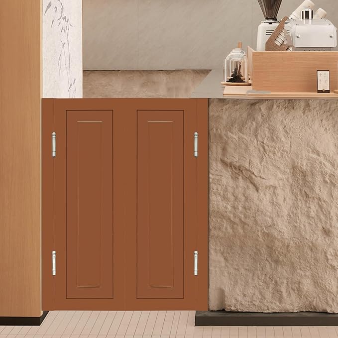 Solid Wood Interior Swing Door with Metal Hinges - Swinging Cafe Doors for Kitchen, Stairs, Bedroom Entrance & Partition (Brown, 27.56"X35.43")