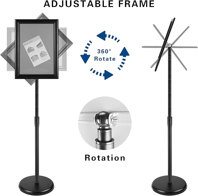 Pedestal Floor Standing Sign Holder 11x17 Inch, Adjustable Poster Sign Stand Aluminum Snap Open Frame for Display Notice/Poster/Advertisement (Black)