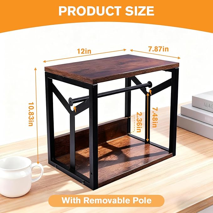 Label Holder for Rolls and Fan-Fold Labels,Thermal Printer Sticker Roll Holder for Desktop,Wood Shipping Label Dispenser with Metal Frame,Label Stand Supplies for Home Office Small Business