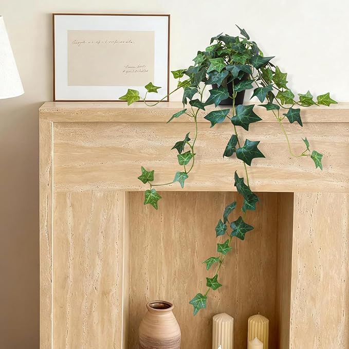 Fake English Ivy Artificial Plants - Realistic Artificial Silk Ivy Vines with Pots, Faux Plants Indoor Home Decor, Low Maintenance Hanging Plant Decoration