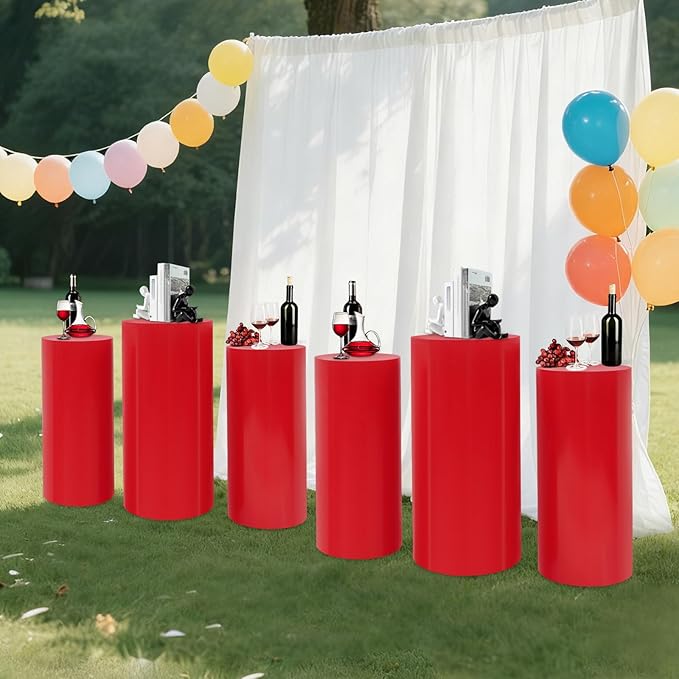 Eapmic Pedestal Stands for Party, Cake Pedestal Stand, Dessert Table Display Plinth Pillars, Sculpture Display Column Decoration Cube for Wedding Birthday (Red, Cylinder-6Pcs(27.56"+26"+23.62"))