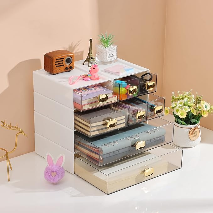Spacious Desktop Storage Box, 1 Large Storage Drawer, Stackable Office Desk Drawer Organizer and Accessories, Printer Paper Organizer, White Plastic Drawers for Workspace & Home
