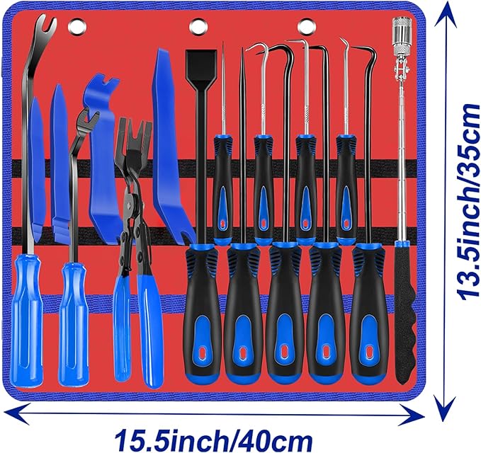 Keze 17 Pcs Hook and Pick Set Auto Trim Removal Tool Kit,Clip Plier Remover Tool Gasket Scraper Telescoping Magnetic Pickup Tool for Automotive Repair and Car Body Door Panel Fastener Removal