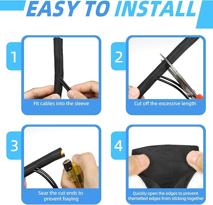 Automotive Wire Loom Tubing, Split Braided Cord Protectors from Pets No Chew, Flexible Cable Sleeve Cable Management for TV/Computer/Electric Wires (Black, 5/16"-10ft)