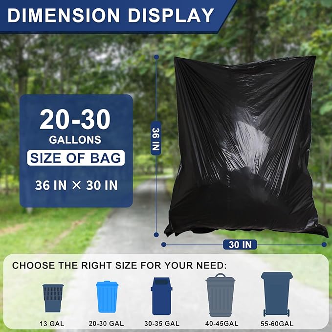 20-30 Gallon Trash Bags Black - 1.28 Mil Thick,30" x 35" Large Garbage Bags 100 Count，20+ Gallon Heavy Duty Trash Can Liners Unscented for Kitchen Home Office Commercial Outdoor