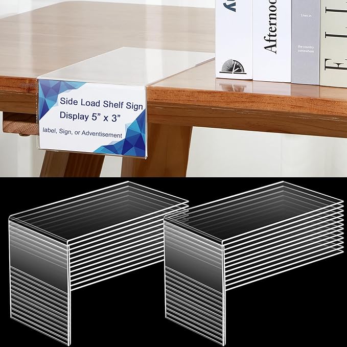 24 Pcs Acrylic Library Moveable Shelf Label Holders Bulk Talker 5" x 3" Clear Shelf Display Markers Retail Label Tags for Office Home Classroom Office Book Shelve