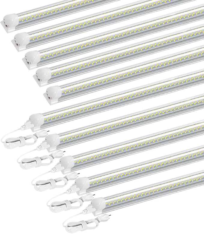 LED Shop Light,8FT 120W 12000LM 6500K,T8 Led Tube Daylight White,No dimmable,V Shape,Linkable,High Output,Clear Cover,8 Foot led Lights Fixture,Garaga Lighting with Plug (10 Pack)