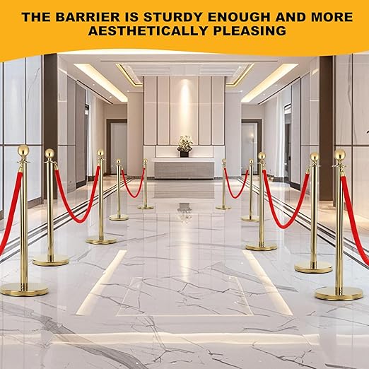 6Pack Stanchions and Velvet Ropes, 5 ft Red Velvet Rope and Poles, Red Carpet Ropes and Poles Set, Gold Stainless Steel Stanchion Posts Red Carpet Runner Poles for Party Supplies