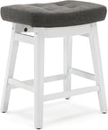 Counter Height Bar Stool for Kitchen Counter Modern Backless Barstool with Upholstered Faux Leather Seat and Solid Wood Leg Farmhouse 24 inch Bar Chair, Grey + White, 1pc