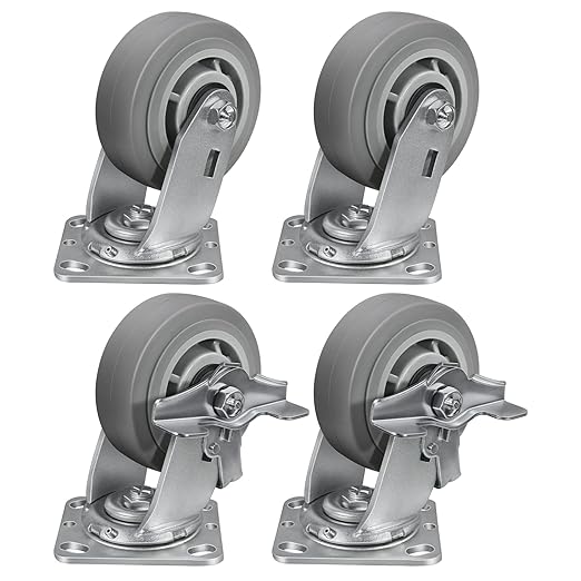 5'' × 2'' Caster Wheels, Heavy Duty Industrial Casters Set of 4 Rubber Wheels, Load 2800lbs Capacity, Swivel Caster for Cart Dolly Toolbox (2 Brake & 2 Swivel)