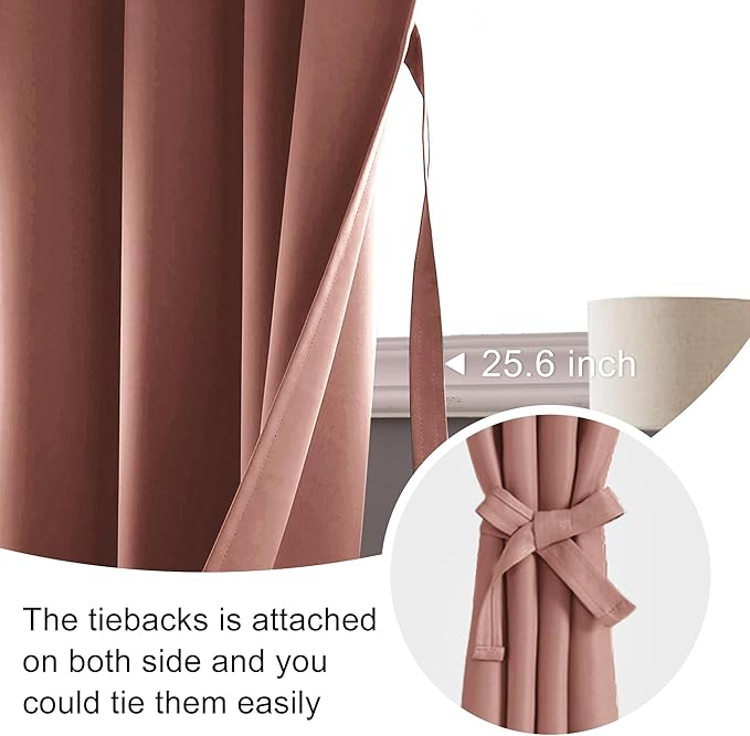 JIUZHEN Blackout Curtains for Bedroom - 60 Inch Extra Wide Thermal Insulated Room Darkening Privacy Soundproof Curtains for Living Room/Dorm Room, Set of 2 Panels, 70 x 84 inches,Dusty Rose