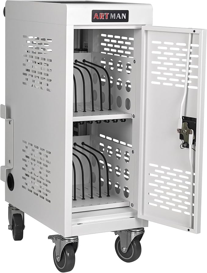 Laptop Charging Cart,16 Devices Tablet Storage Carts for pad Up to 16.3" Screen Size, Classroom Computer Mobile Charging Station for Pads, Chromebooks,Laptops, Security Storage(16 Bay-White)