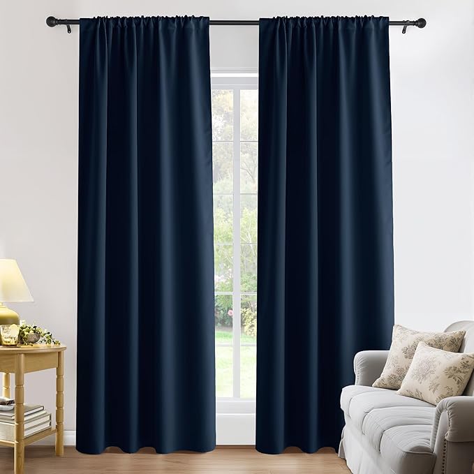 PONY DANCE Blackout Curtains for Bedroom 96 inches Long 2 Panels Set, Thermal Insulated Rod Pocket Black Out Window Drapes, Noise Reducing Window Treatment for Living Room(W52 x L96 inch, Navy Blue)