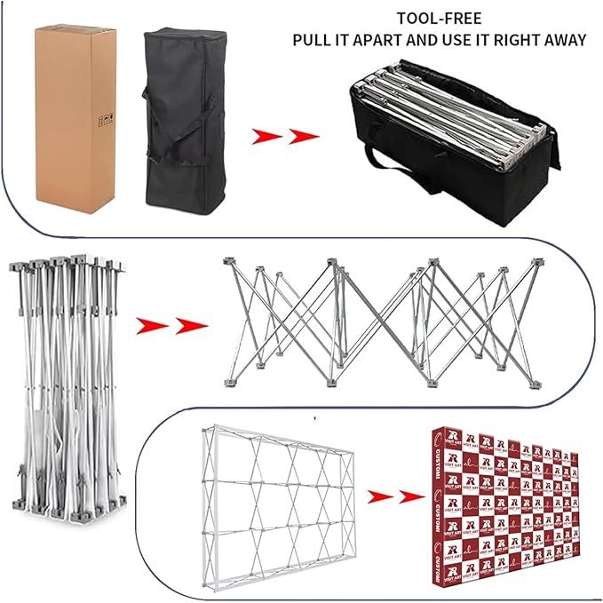 Portable Pop Up Display Stand 7.5 x 10 FT Aluminium Frame Trade Show Display Large Tension Fabric Display Stand Tradeshow Booth Display for Business, Shopping Malls, Campuses, Weddings, Corporate