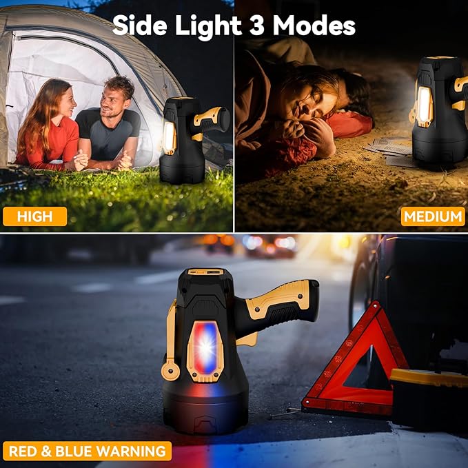 Rechargeable Spotlight Flashlight, 99,000 Lumens Super Bright LED Spotlight with COB Light & Foldable Tripod, 10000ɱAh 30H Long Lasting Large Handheld Spot Light for Huŋting Boating Camping