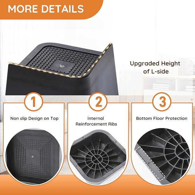 Bed Risers, Oversized Furniture Risers, 3 inch Raise Blocks for Bed Couch Desk Sofa Table Lifts, Furniture Legs Lifters Support up to 6000 Lbs (Black, 6 Pack Set)