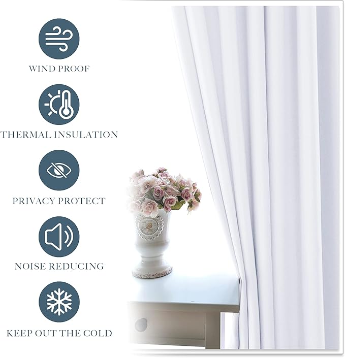 PONY DANCE 63 inch Length Curtains - Room Darkening Kitchen Solid Thermal Draperies Rod Pocket Short Panels Drapes for Bedroom Window Treatments, 42 W by 63 L, Pure White, Set of 2