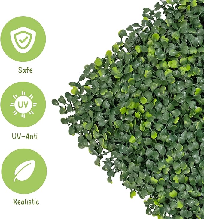 Grass Wall Panels, 20x20Inch 12Pcs UV-Anti Boxwood Greenery Panels with 50 Zip Ties, No Fade Artificial GrassWall Backdrop for Indoor Outdoor Privacy, Birthday Wedding Decor, Home Kitchen Decor