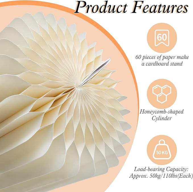 magalo Cylinder Stands for Party 3PCS Foldable Cardboard Columns Round Display Pedestal Stand Cylinder Tables for Wedding Birthday Baby Shower Dessert Cake Decoration-Cream White