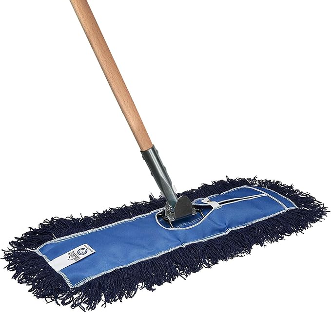 Nine Forty 36" Premium Nylon Dust Mop with Wood Handle - Heavy Duty Mop Head for Industrial, Commercial, and Residential Cleaning - Dry Floor Duster for Hardwood Surfaces and Commercial - Blue