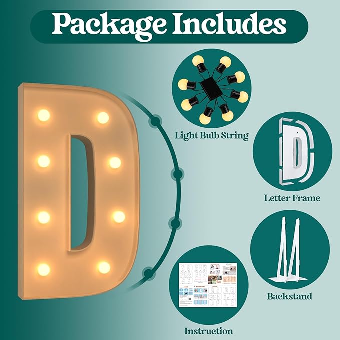 Marquee Letters 3 Feet Tall, 3FT Large Light up Letters D, Big Sign D with Warm White Light for Birthday Wedding Proposal Engagement Graduation Party Backdrop Decorations
