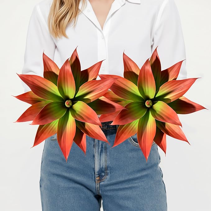 Fake Plants Artificial Agave Plants 13.8" Large UV Resistant Fake Agave Planters for Indoor and Outdoor Decorating Tropical Plant Succulents Greenery Indoor Decor 2Pack(Red)