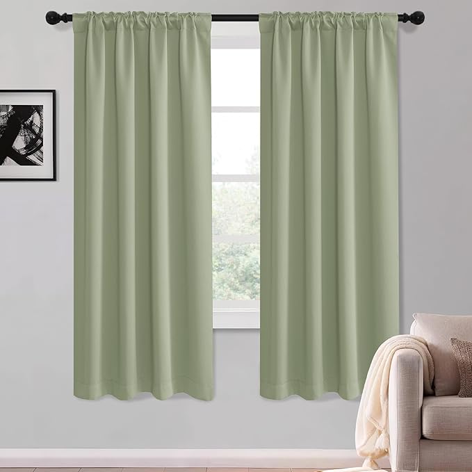 KGORGE Sage Green Curtains 63 inch Length, Privacy Thermal Insulation Room Darkening Noise Reducing Drapes for Bedroom Nusery Living Room, Back Tab Rod Pocket, W52 x L63 inches, 2 Panels