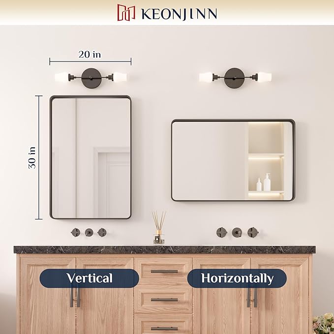 Keonjinn Black Bathroom Mirror, 20 x 30 Inch Rounded Rectangle Sandblasted Finish Bathroom Mirrors for Over Sink, Matte Black Farmhouse Mirror with Seamless Frame, HD Tempered Glass Vanity Mirror