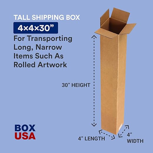 BOX USA 4x4x30 Tall Corrugated Boxes, Tall, 4L x 4W x 30H, Pack of 25 | Shipping, Packaging, Moving, Storage Box for Home or Business, Strong Wholesale Bulk Boxes