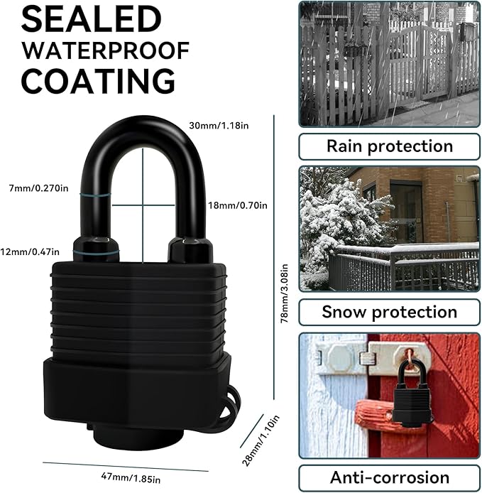 Heavy Duty Weather-Resistant Padlock with Chain, Anti-Theft Advanced Hardened Security Chain Lock for Fences, Backyard Gates, Motorcycles, Bicycles, Outdoor Furniture (Lock+Chain)