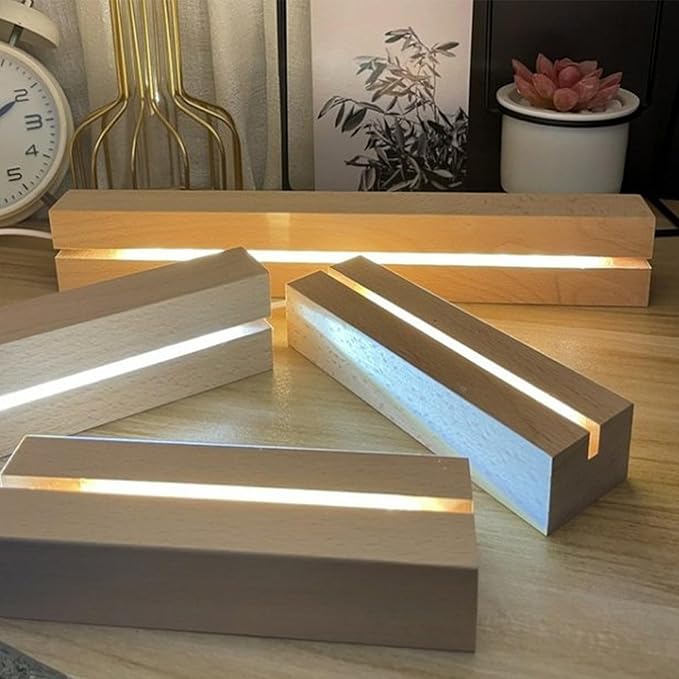 11.81 inch Rectangle Display Pedestal, Warm Color Rectangle Led Lights Display Base, Crystal Wooden Lighted Base Stand for Acrylic, Crystal, Night Light, Glass Resin Art