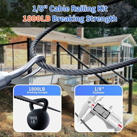 1/8 T316 Black Stainless Steel Cable – 650FT Heavy Duty Wire Rope for Cable Railing Kit and Hardware – Black Coated, Rustproof, Flexible for Outdoor and DIY Applications