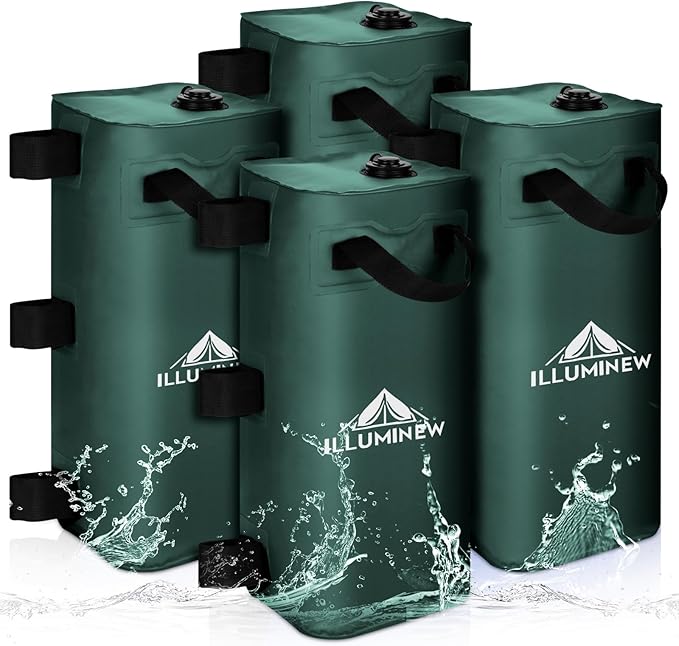 ILLUMINEW 4 Pack Canopy Water Weight Bag, 220 LBS Water Tent Weights Set of 4 Leg Weights for Gazebo, Pop Up Canopy, Canopies, Tent (Green 25L)