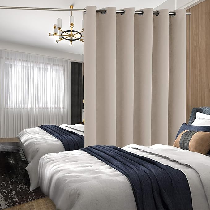 BGment Sliding Door Curtain 96 Inch Length, Extra Wide Room Darkening Curtain for Living Room Thermal Insulated Privacy Noise Cancelling Room Divider Drape, 1 Panel, Camel, 120 Wide